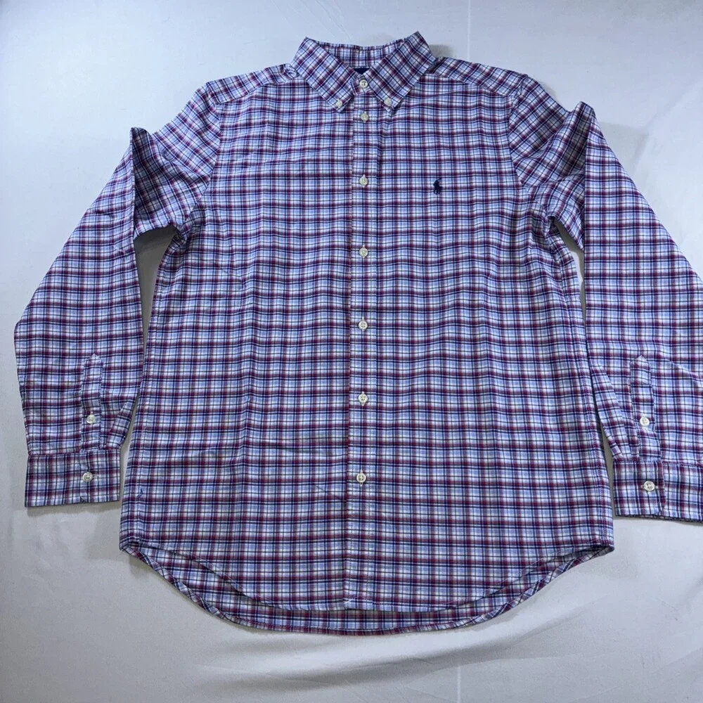 Ralph Lauren Kids XL 18-20 Red White Blue Plaid Long Sleeve Button Down Shirt‎